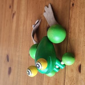 Vintage Toy Heinz H. Lorenz Wood Green Frog Push Toy 4.5x4x3" EUC